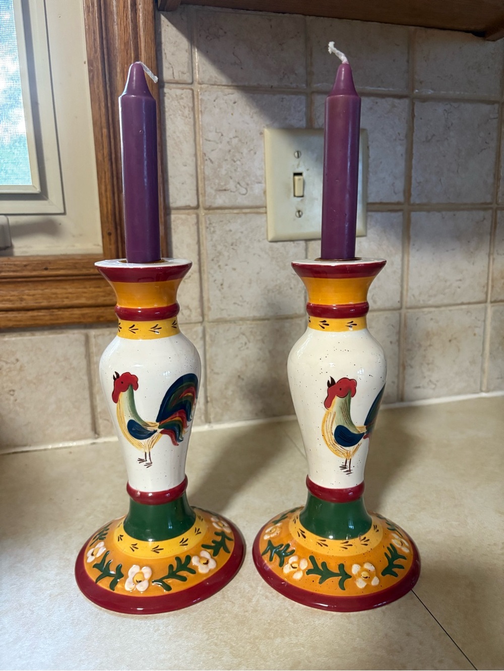 Vintage Rooster Candle Holders Farm House Rustic Decoration